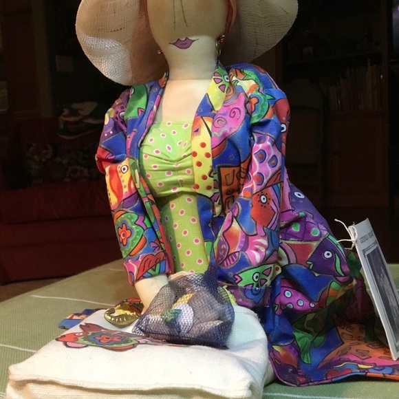 Carmen Manago Doll Signed Vtg Flo Beach Bunny Cloth Doll Shells Beach Coverup - Picture 2 of 11